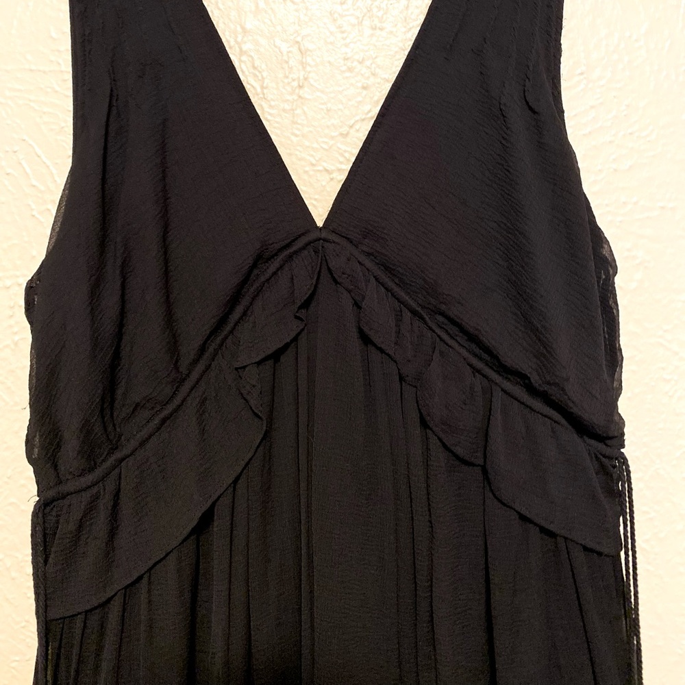 Balletcore Free People Black V Neck Drawstring Waist Dress Sz M